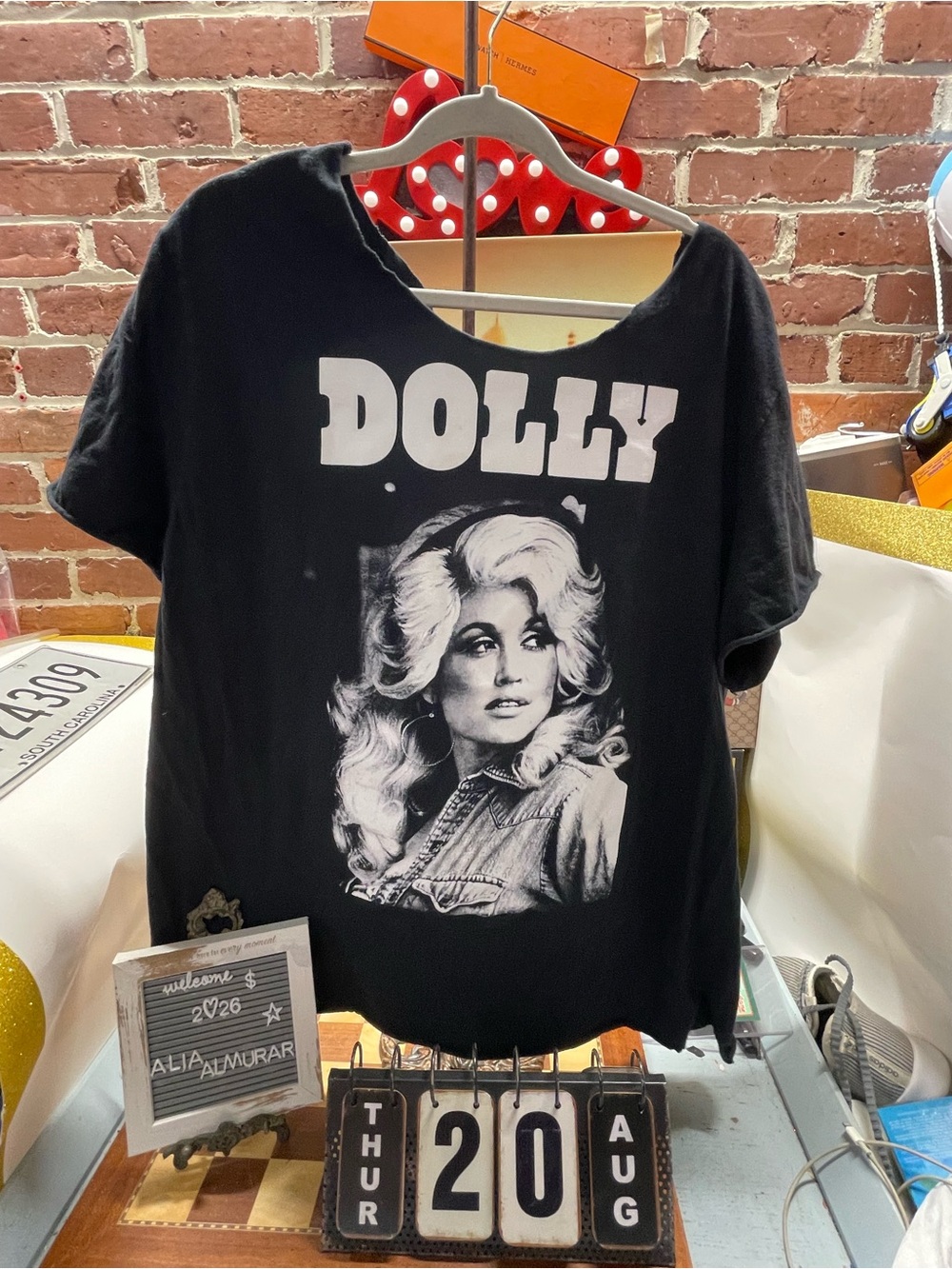 Altered  black Dolly Parton Portrait T-Shirt displaying a vintage
